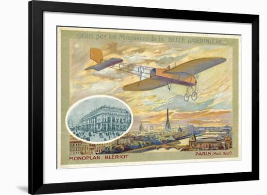 Bleriot Monoplane and a View of Paris Showing the Pont Neuf-null-Framed Giclee Print