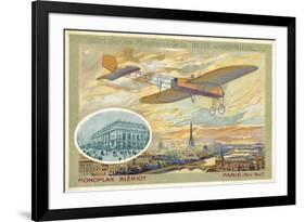 Bleriot Monoplane and a View of Paris Showing the Pont Neuf-null-Framed Giclee Print