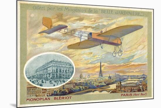 Bleriot Monoplane and a View of Paris Showing the Pont Neuf-null-Mounted Giclee Print