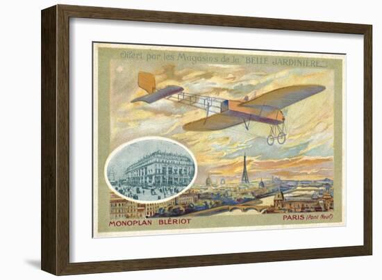 Bleriot Monoplane and a View of Paris Showing the Pont Neuf-null-Framed Giclee Print