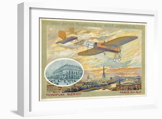 Bleriot Monoplane and a View of Paris Showing the Pont Neuf-null-Framed Giclee Print