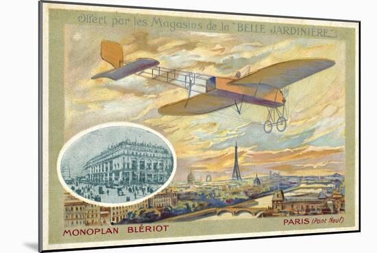 Bleriot Monoplane and a View of Paris Showing the Pont Neuf-null-Mounted Giclee Print