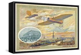 Bleriot Monoplane and a View of Paris Showing the Pont Neuf-null-Framed Stretched Canvas
