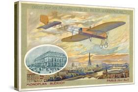 Bleriot Monoplane and a View of Paris Showing the Pont Neuf-null-Stretched Canvas