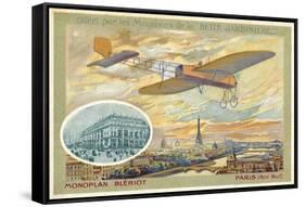 Bleriot Monoplane and a View of Paris Showing the Pont Neuf-null-Framed Stretched Canvas