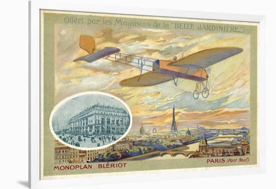 Bleriot Monoplane and a View of Paris Showing the Pont Neuf-null-Framed Giclee Print