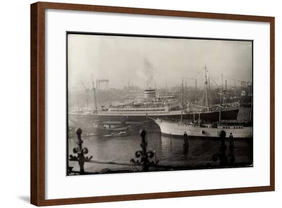 Blick Auf Dampfer Patria Im Hafen, Hapag--Framed Giclee Print