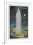 Blimp, Moon over Empire State Building, New York City-null-Framed Art Print