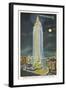 Blimp, Moon over Empire State Building, New York City-null-Framed Art Print