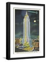 Blimp, Moon over Empire State Building, New York City-null-Framed Art Print