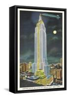 Blimp, Moon over Empire State Building, New York City-null-Framed Stretched Canvas