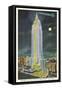 Blimp, Moon over Empire State Building, New York City-null-Framed Stretched Canvas