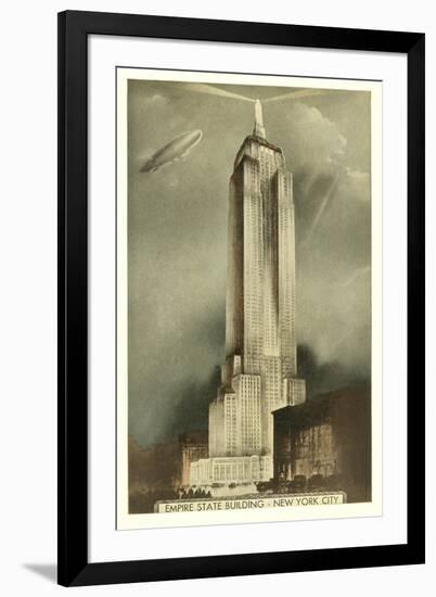 Blimp over Empire State Building, New York City-null-Framed Art Print