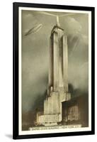 Blimp over Empire State Building, New York City-null-Framed Art Print