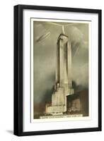 Blimp over Empire State Building, New York City-null-Framed Art Print