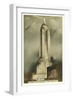 Blimp over Empire State Building, New York City-null-Framed Art Print