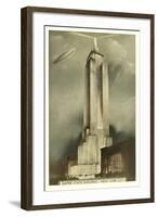 Blimp over Empire State Building, New York City-null-Framed Art Print