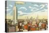 Blimp over Midtown Manhattan-null-Stretched Canvas