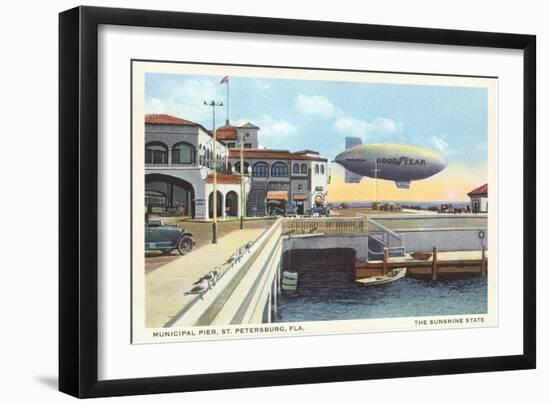 Blimp over Pier, St. Petersburg, Florida-null-Framed Art Print