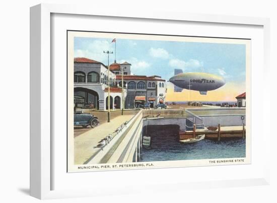 Blimp over Pier, St. Petersburg, Florida-null-Framed Art Print