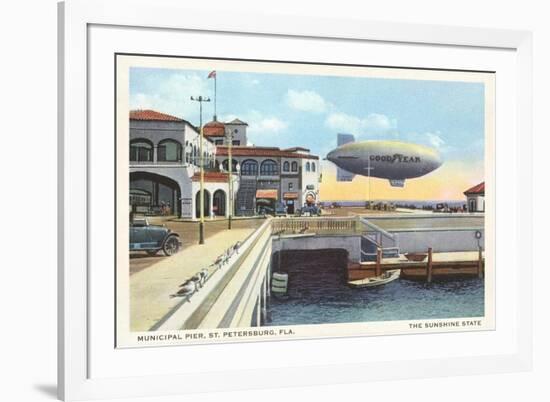 Blimp over Pier, St. Petersburg, Florida-null-Framed Art Print