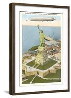 Blimp over Statue of Liberty, New York City-null-Framed Art Print