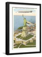 Blimp over Statue of Liberty, New York City-null-Framed Art Print