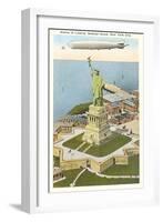 Blimp over Statue of Liberty, New York City-null-Framed Art Print