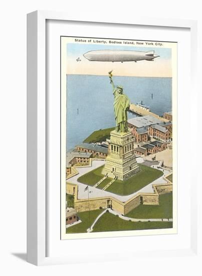 Blimp over Statue of Liberty, New York City-null-Framed Art Print