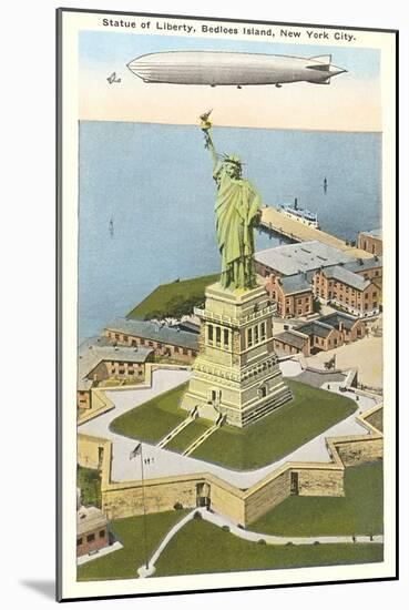 Blimp over Statue of Liberty, New York City-null-Mounted Art Print