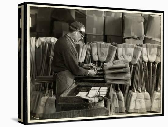 Blind Man Labeling Brooms at the Bourne Memorial Building, New York, 1935-Byron Company-Stretched Canvas