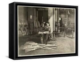 Blind Man Placing Iron Hoops on Brooms at the Bourne Memorial Building, New York, 1921-Byron Company-Framed Stretched Canvas