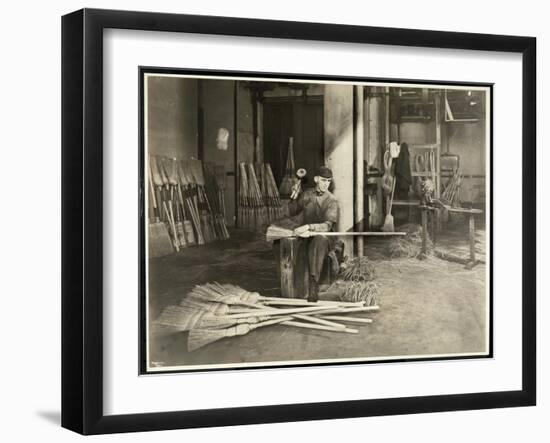 Blind Man Placing Iron Hoops on Brooms at the Bourne Memorial Building, New York, 1921-Byron Company-Framed Giclee Print