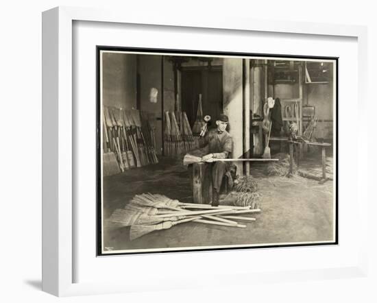 Blind Man Placing Iron Hoops on Brooms at the Bourne Memorial Building, New York, 1921-Byron Company-Framed Giclee Print