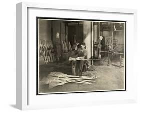 Blind Man Placing Iron Hoops on Brooms at the Bourne Memorial Building, New York, 1921-Byron Company-Framed Giclee Print