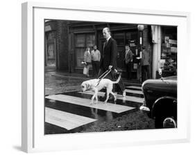 Blind Man with Guide Dog Crossing the Road-null-Framed Photographic Print