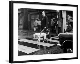 Blind Man with Guide Dog Crossing the Road-null-Framed Photographic Print