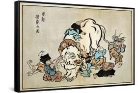 Blind Monks Examining an Elephant, Japanese Wood-Cut Print-Lantern Press-Framed Stretched Canvas