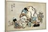Blind Monks Examining an Elephant, Japanese Wood-Cut Print-Lantern Press-Stretched Canvas