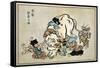 Blind Monks Examining an Elephant, Japanese Wood-Cut Print-Lantern Press-Framed Stretched Canvas