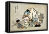 Blind Monks Examining an Elephant, Japanese Wood-Cut Print-Lantern Press-Framed Stretched Canvas