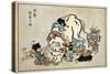 Blind Monks Examining an Elephant, Japanese Wood-Cut Print-Lantern Press-Stretched Canvas