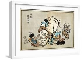 Blind Monks Examining an Elephant, Japanese Wood-Cut Print-Lantern Press-Framed Art Print