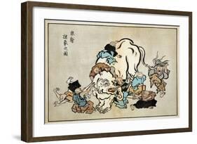 Blind Monks Examining an Elephant, Japanese Wood-Cut Print-Lantern Press-Framed Art Print