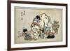 Blind Monks Examining an Elephant, Japanese Wood-Cut Print-Lantern Press-Framed Art Print