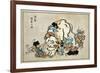 Blind Monks Examining an Elephant, Japanese Wood-Cut Print-Lantern Press-Framed Art Print