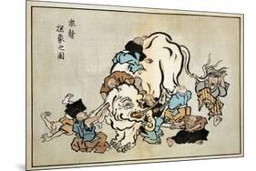 Blind Monks Examining an Elephant, Japanese Wood-Cut Print-Lantern Press-Mounted Art Print