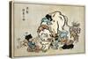 Blind Monks Examining an Elephant, Japanese Wood-Cut Print-Lantern Press-Stretched Canvas