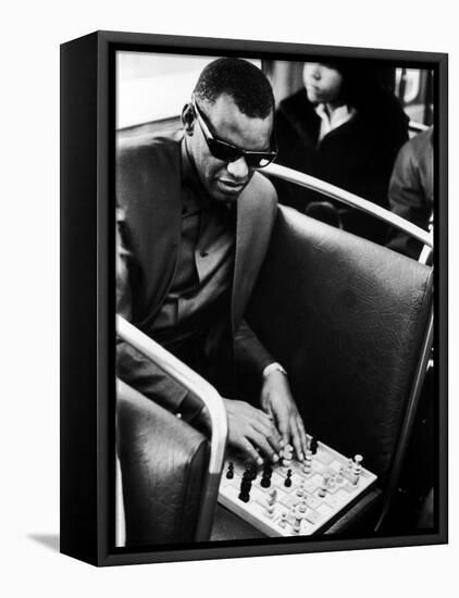 Blind Singer Ray Charles Playing Chess on a Board with Special Niches-Bill Ray-Framed Stretched Canvas