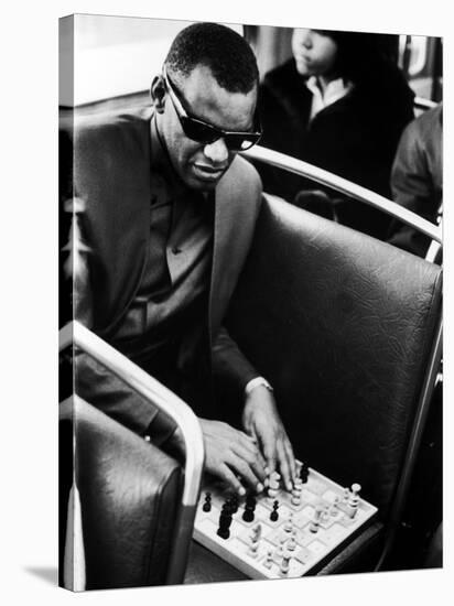 Blind Singer Ray Charles Playing Chess on a Board with Special Niches-Bill Ray-Stretched Canvas